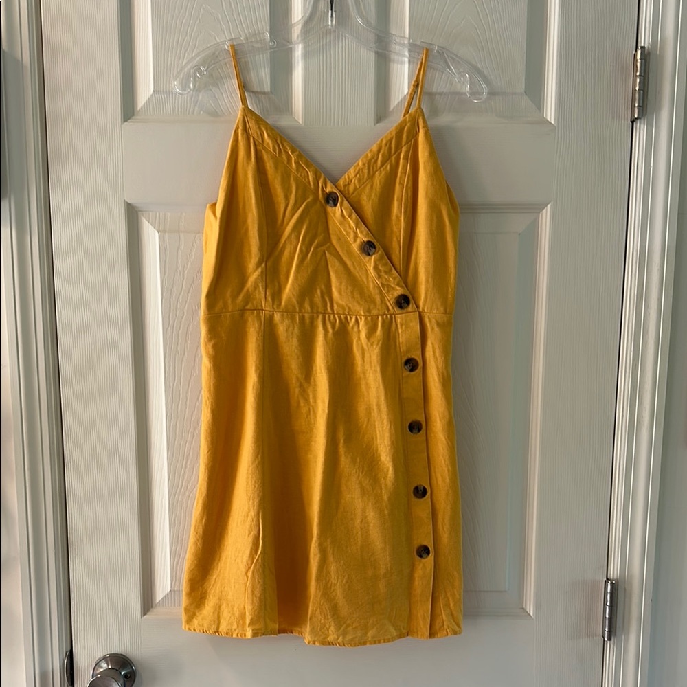 American Eagle Outfitters Yellow Ruched Wrap Sundress